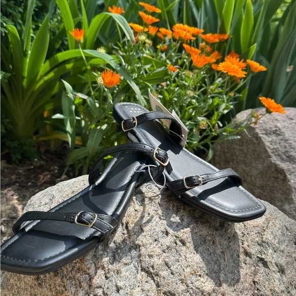 a new day Shoes - A New Day Black Strappy Slip on Sandals 8.5 NWT